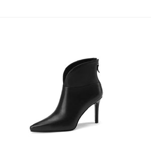 Women's Genuine Leather Pointed Toe Ankle Boots High Heel Elegant Classic Leather Booties