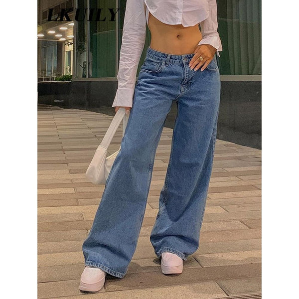 Low Waist Women Baggy Jeans New Y2K Fashion Straight Leg Loose Blue Washed - Frimunt Clothing Co.