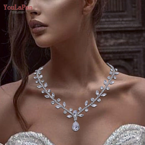 Bridal Pendant Necklace Water Drop Rhinestone Elegant Bridal Jewelry - Frimunt Clothing Co.