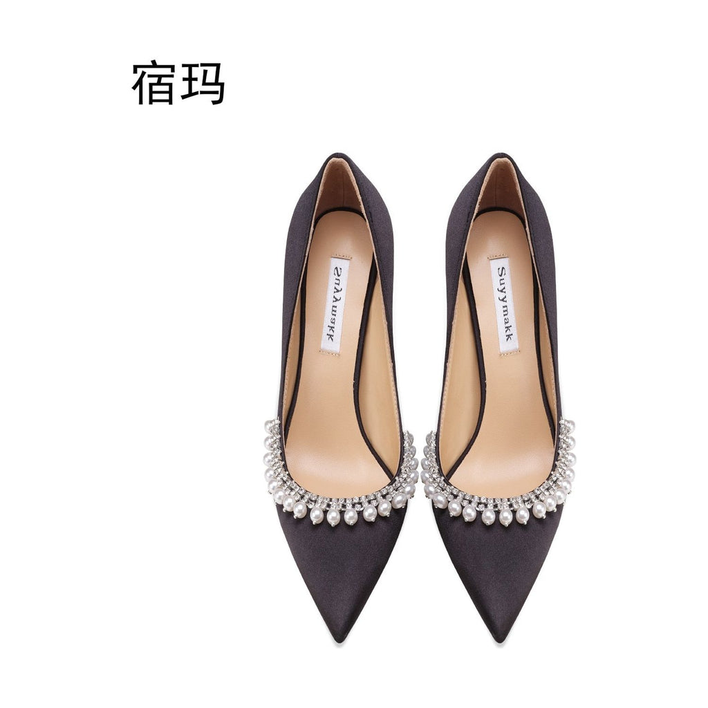 Beaded High Heel Luxury Fashion Pointed Toe Stiletto Wedding Pumps - Frimunt Clothing Co.