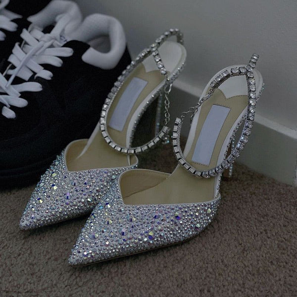 New Exquisite Rhinestone Women's Sexy Pointed High-Heeled Stiletto Shallow Mouth Bridal Shoes - Frimunt Clothing Co.