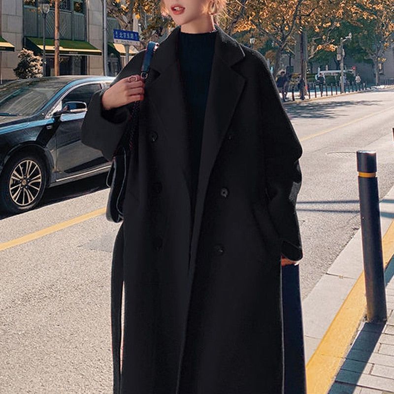 Women's Autumn and Winter Mid-length Thick Woolen Coat Red or Black - Frimunt Clothing Co.