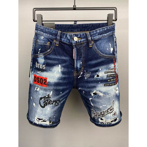 Men's Washed, Ripped, Painted Biker Denim Shorts *A503-1 - Frimunt Clothing Co.