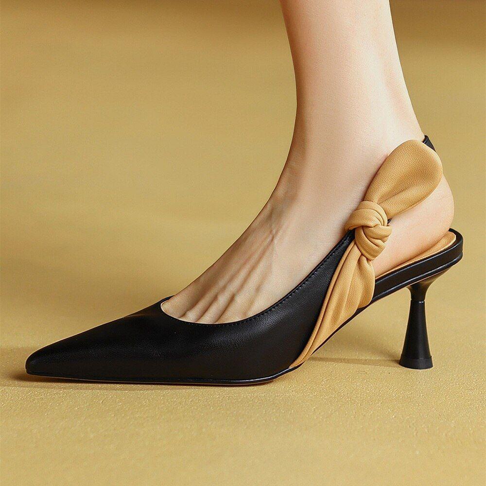 Genuine Leather Women's Pointed Toe Thin Heel Slingback Shoes - Frimunt Clothing Co.