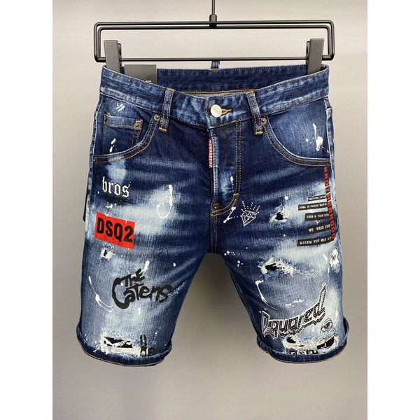 Men's Washed, Ripped, Painted Biker Denim Shorts *A503-1