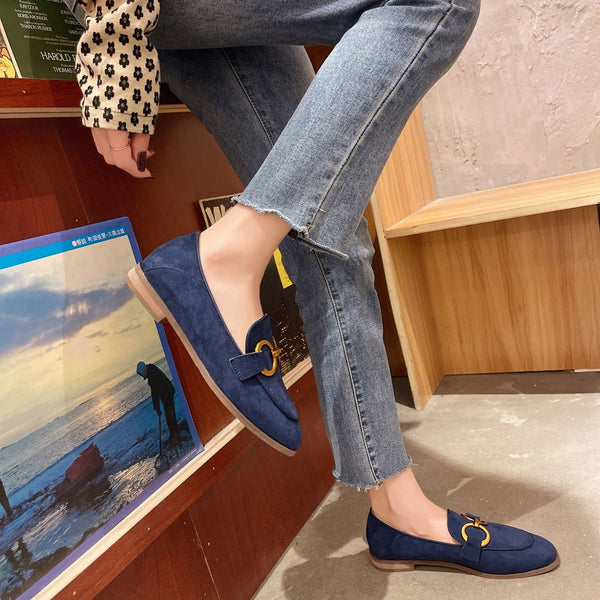 Women's Loafer Shoes Navy Color Suede Casual Chic Flats- 3 Styles
