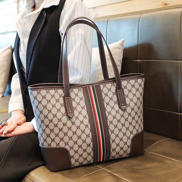 Women's Shoulder Tote Bags Luxury Fashion Large Capacity Eco Leather Designer Plaid