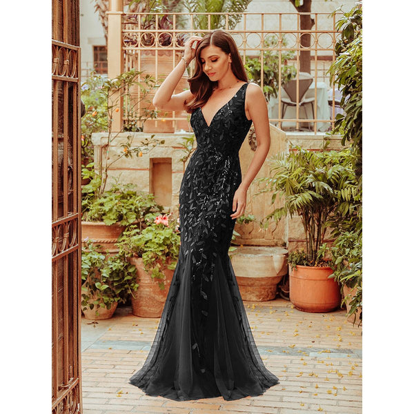 Plus Size Evening Dresses Mermaid Sleeveless V-Neck Sequin 2022 Elegant Prom Dress EP07886 - Frimunt Clothing Co.