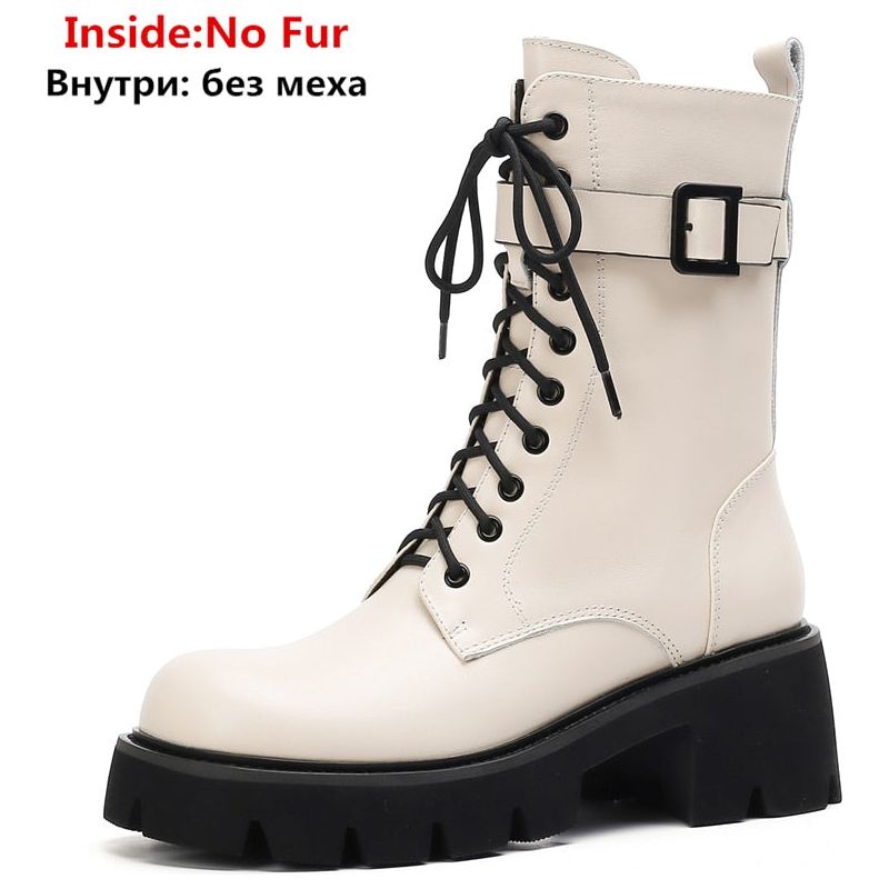 New Full Genuine Leather Women's Boots Buckle Zipper Autumn Winter Ankle Boots