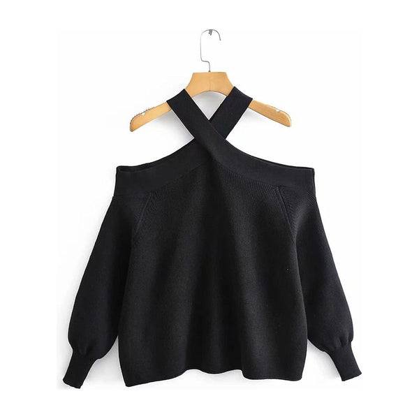 Women's Cross Halter Sweaters Spring Autumn Fashion Knitted Pullovers Soft Chic Tops - Frimunt Clothing Co.