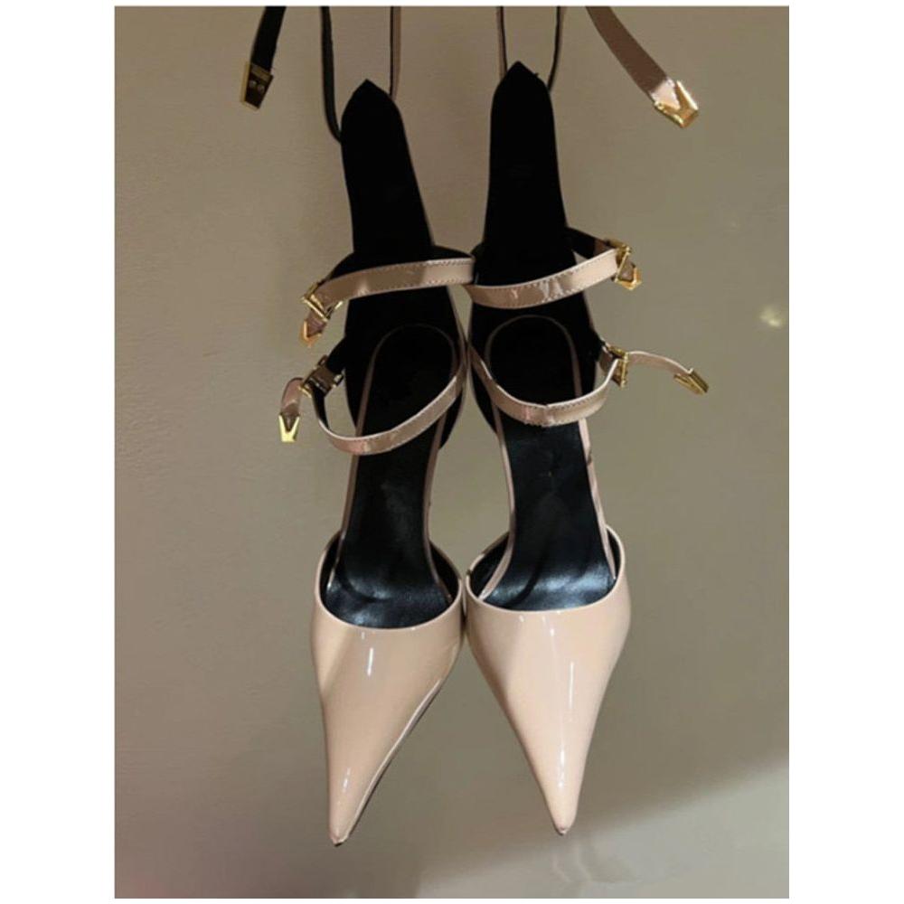 New High-end Metal Heel Stiletto Pointy Toe Triple Strap Pumps - Frimunt Clothing Co.