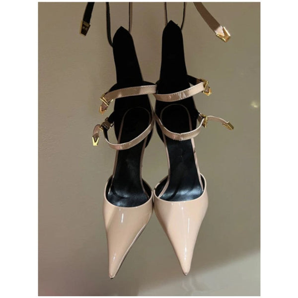 New High-end Metal Heel Stiletto Pointy Toe Triple Strap Pumps - Frimunt Clothing Co.