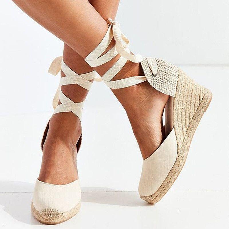 Women's Espadrille Wedge Platform Comfortable Lace Up Summer Shoes - Frimunt Clothing Co.