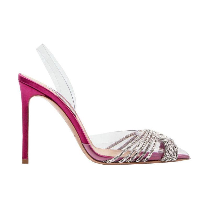 Summer Women's Back Strap Pumps Transparent Rhinestone Pointed Toe High Heels - Frimunt Clothing Co.