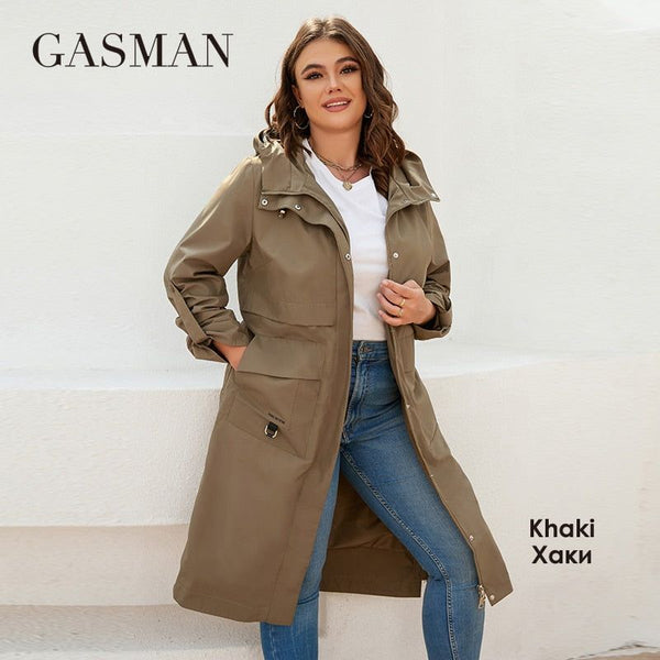 Women's Trench Coat Spring 2022 Fashion Brand High-Quality Hooded Long Windbreaker