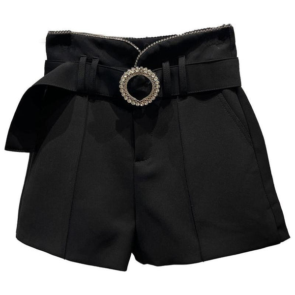 Women's Rhinestone Belt Black Dress Shorts Elegant Black and White Shorts 2022 Spring Summer - Frimunt Clothing Co.