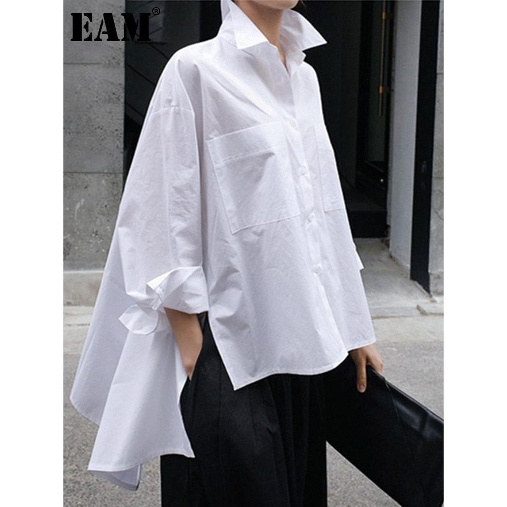 New Spring Autumn Lapel Long Sleeve White Back Long Loose Big Size Irregular Shirt JU847 - Frimunt Clothing Co.