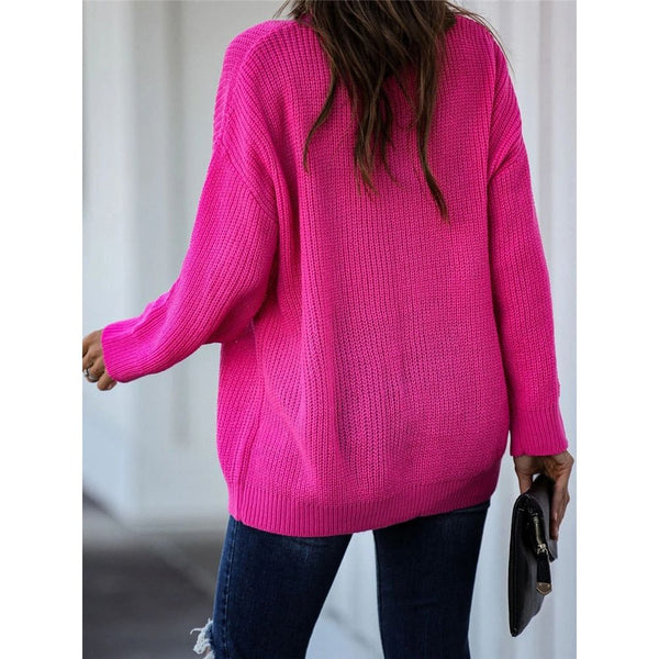 Double V Neck Casual Women's Sweaters Boho Holiday Knitwear Oversized Long Sleeve Solid Colors - Frimunt Clothing Co.
