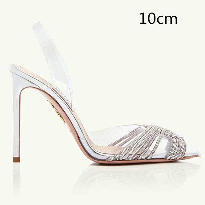 Summer Women's Back Strap Pumps Transparent Rhinestone Pointed Toe High Heels - Frimunt Clothing Co.