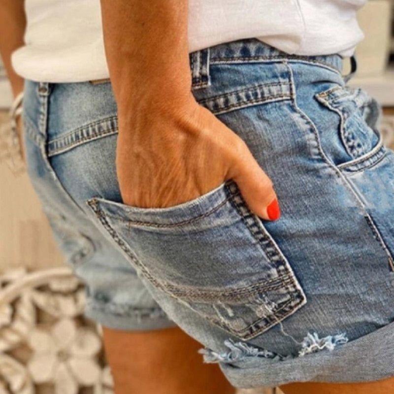 Women's Low Rise Denim Shorts Loose Summer Streetwear Frayed Thin Blue Plus Size - Frimunt Clothing Co.