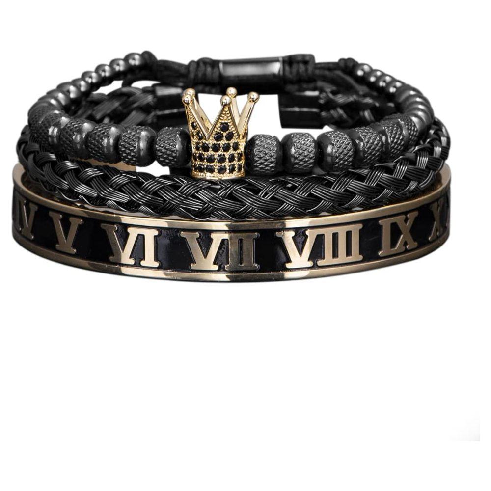 3 Piece Set Luxury Crown Handmade Men Enamel Roman Numeral Bangles Hemp Rope Stainless Steel Micro Pave CZ Luxury Jewelry - Frimunt Clothing Co.