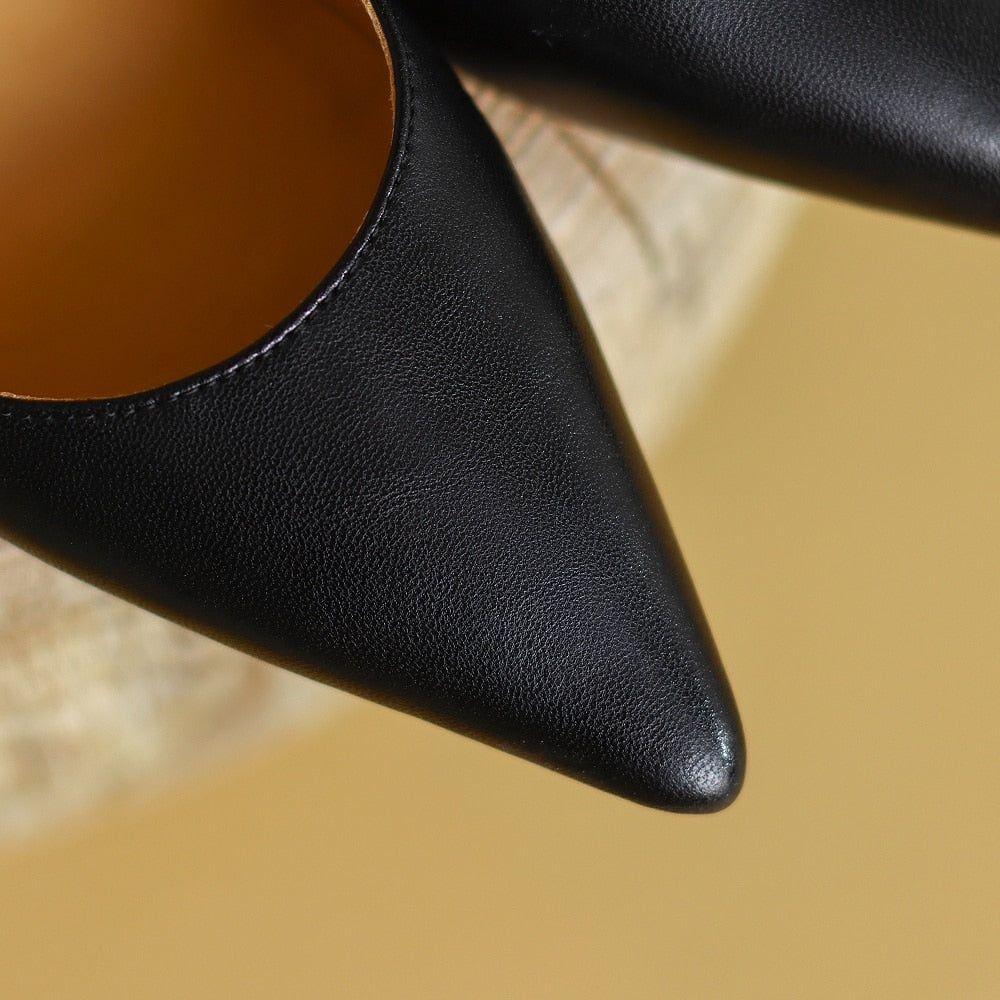 Genuine Leather Women's Pointed Toe Thin Heel Slingback Shoes - Frimunt Clothing Co.