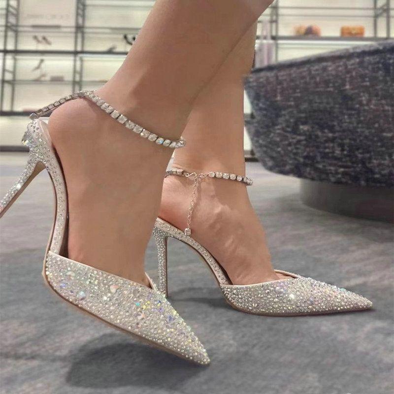 New Exquisite Rhinestone Women's Sexy Pointed High-Heeled Stiletto Shallow Mouth Bridal Shoes - Frimunt Clothing Co.