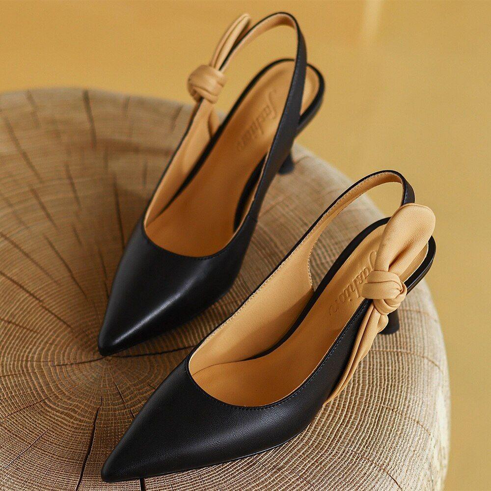 Genuine Leather Women's Pointed Toe Thin Heel Slingback Shoes - Frimunt Clothing Co.