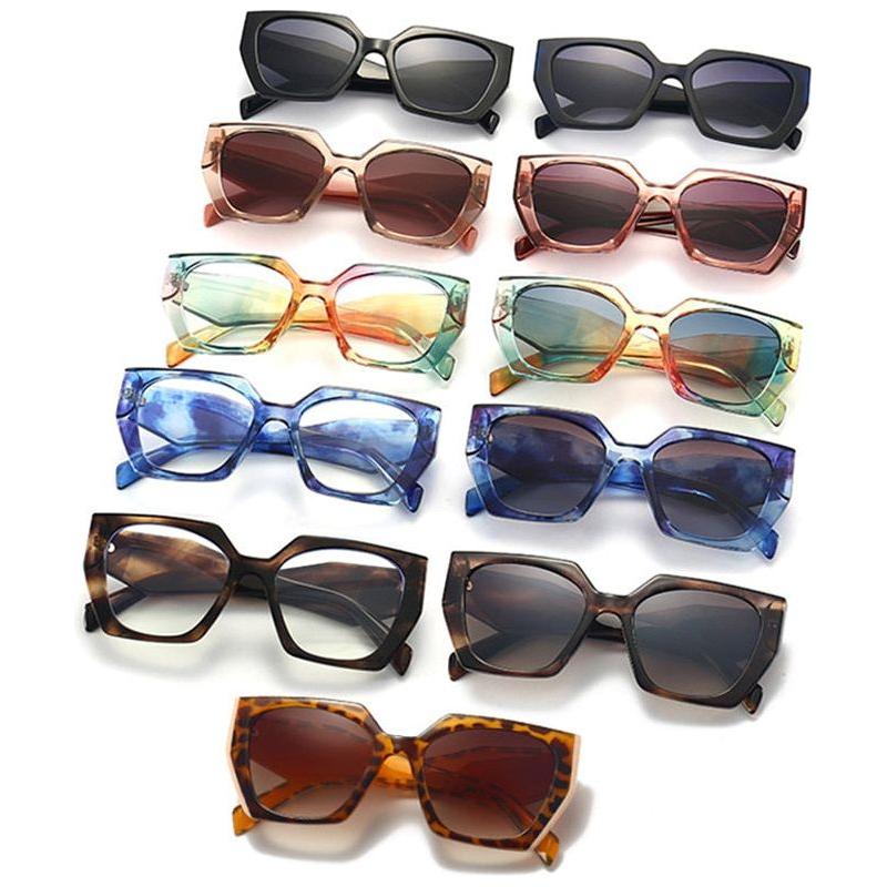 Women's Retro Polygon Cat Eye Colorful Sunglasses Clear Gradient Shades UV400 - Frimunt Clothing Co.