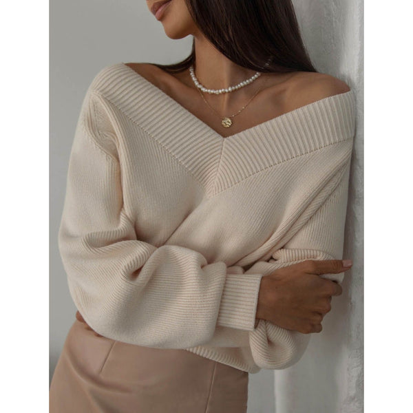 Women's Full Sleeve V neck Sweater Loose Fit Solid Colors Knitwear - Frimunt Clothing Co.