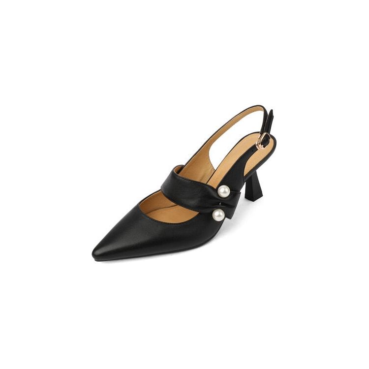 Spring Summer Women Split Leather Shoes Pointy Toe Thin Heel Solid Slingback - Frimunt Clothing Co.