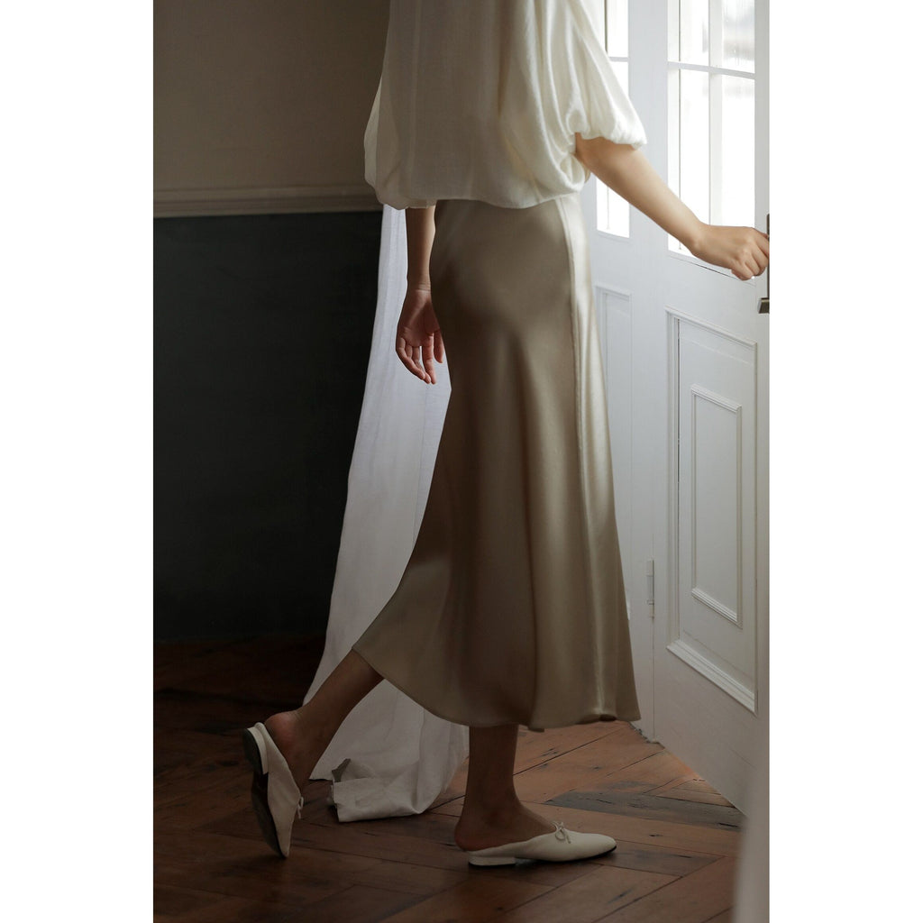 Summer Midi Satin Elegant High Waist A Line Women's Long Skirts - Frimunt Clothing Co.