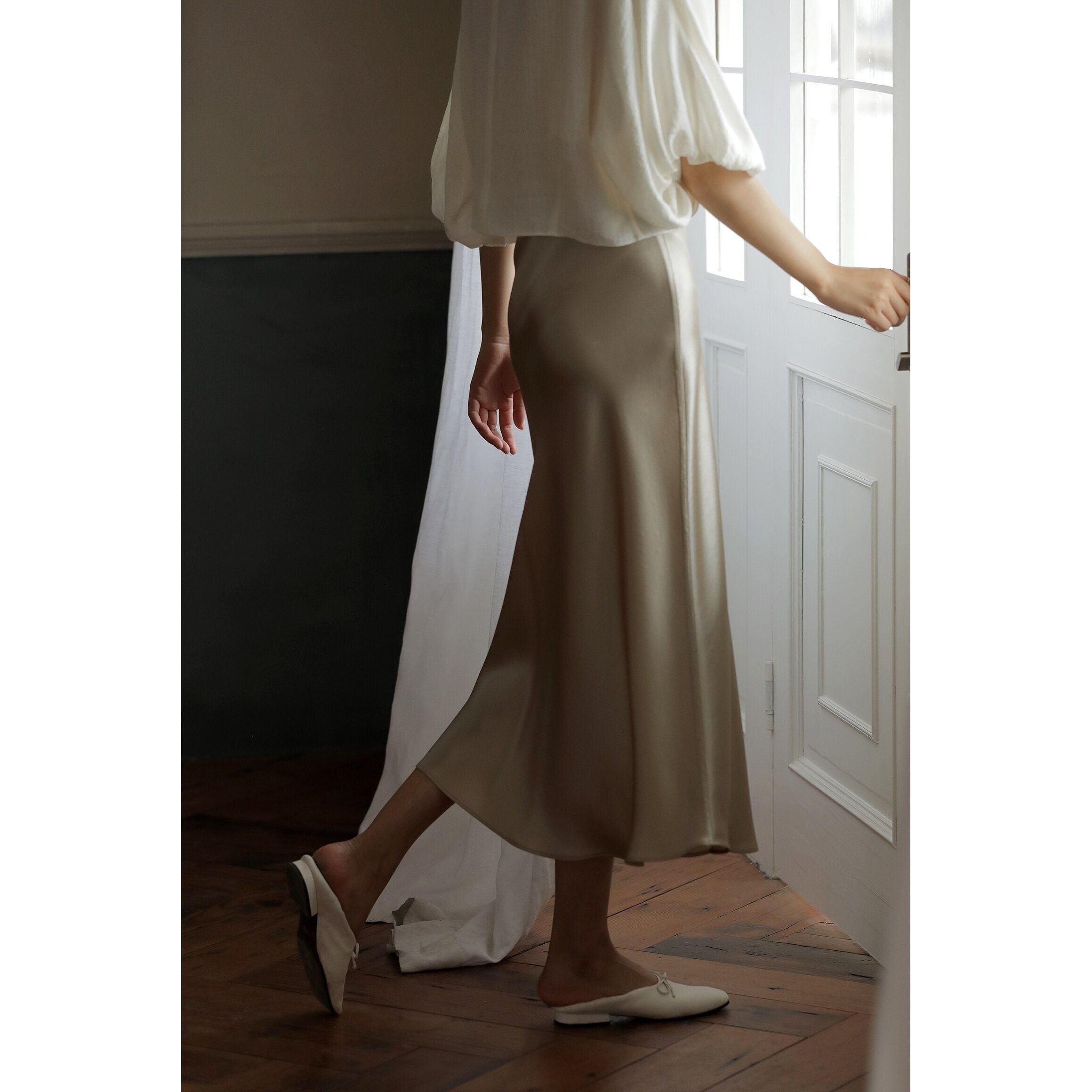 Summer Midi Satin Elegant High Waist A Line Women's Long Skirts - Frimunt Clothing Co.
