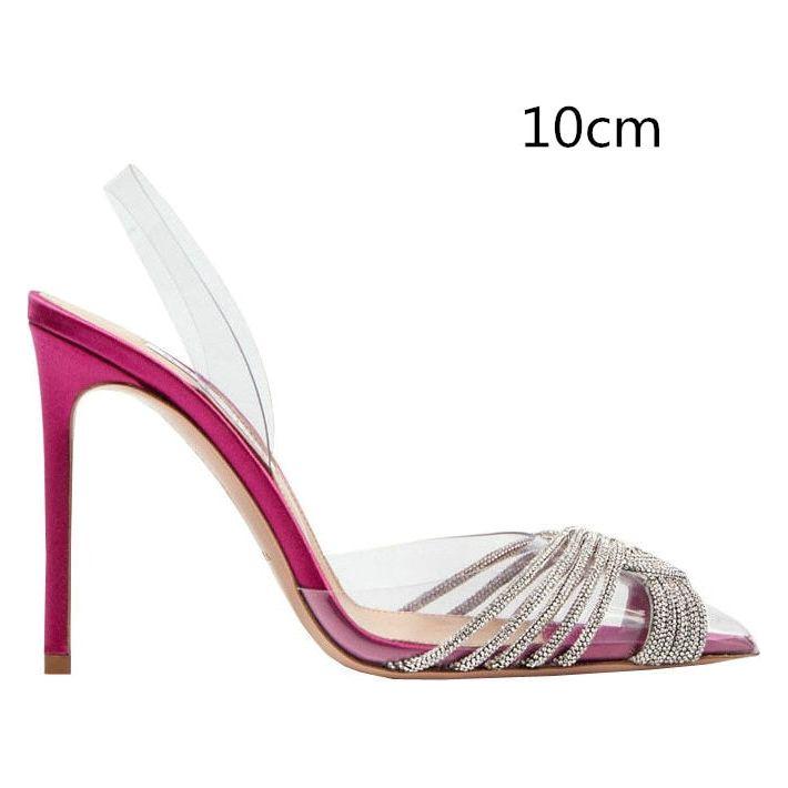 Summer Women's Back Strap Pumps Transparent Rhinestone Pointed Toe High Heels - Frimunt Clothing Co.
