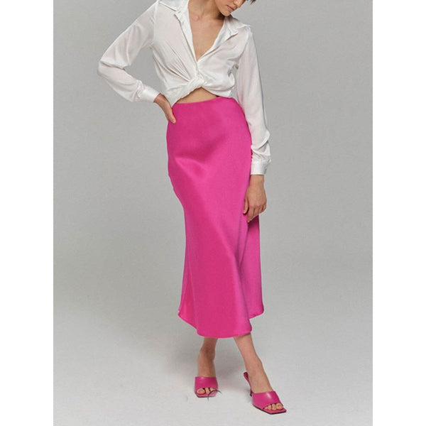 Summer Midi Satin Elegant High Waist A Line Women's Long Skirts - Frimunt Clothing Co.