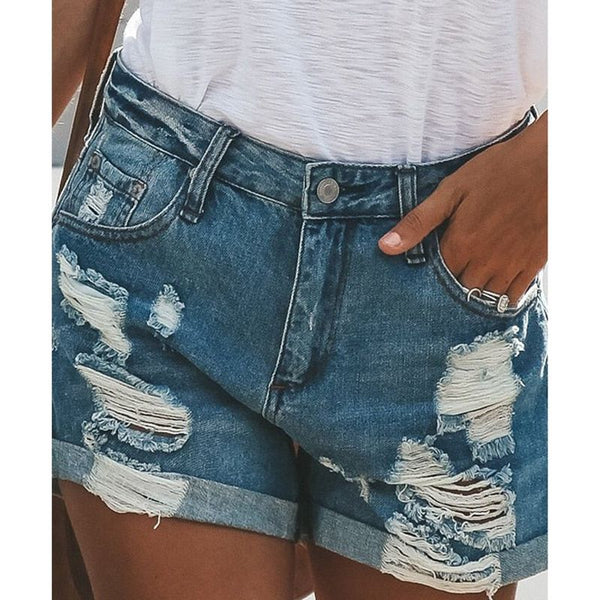 Women's Summer Denim Shorts Plus Size Loose Distressed Printed - Frimunt Clothing Co.