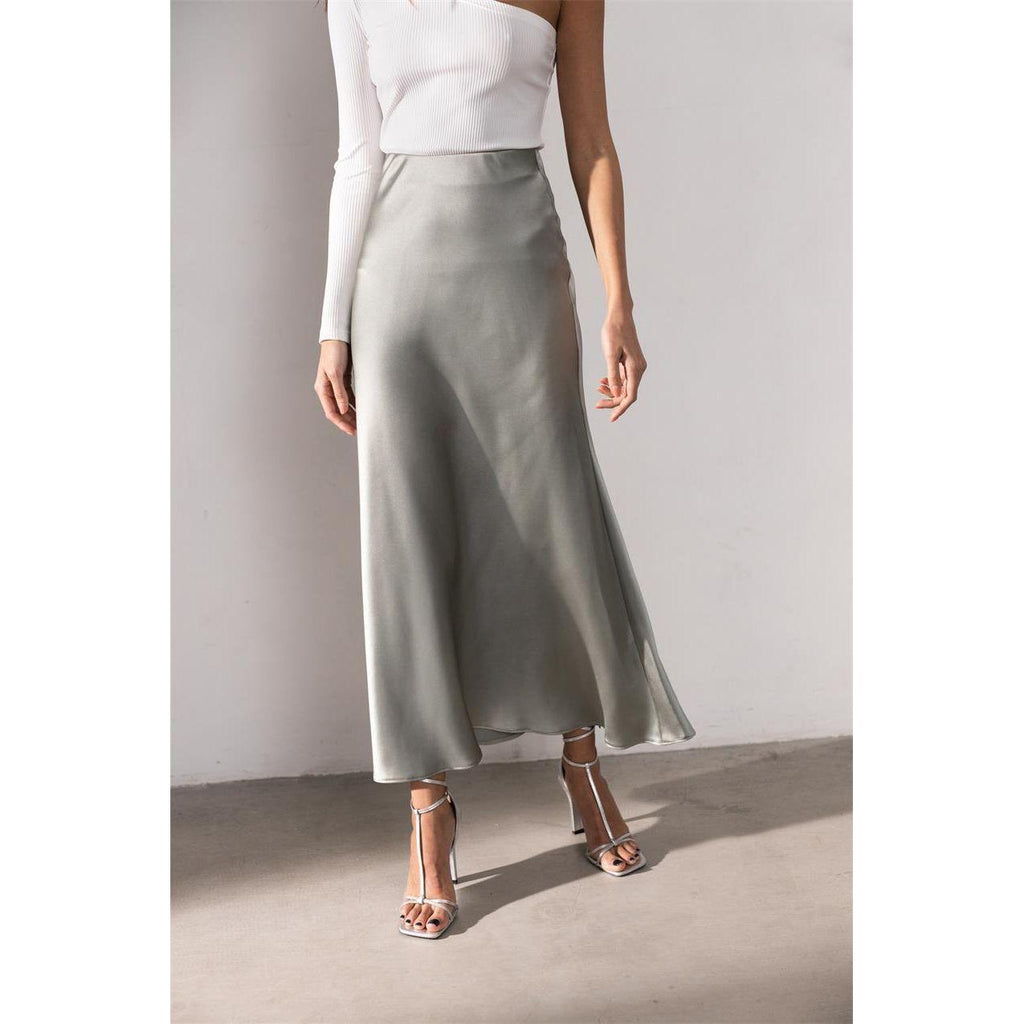 Summer Midi Satin Elegant High Waist A Line Women's Long Skirts - Frimunt Clothing Co.
