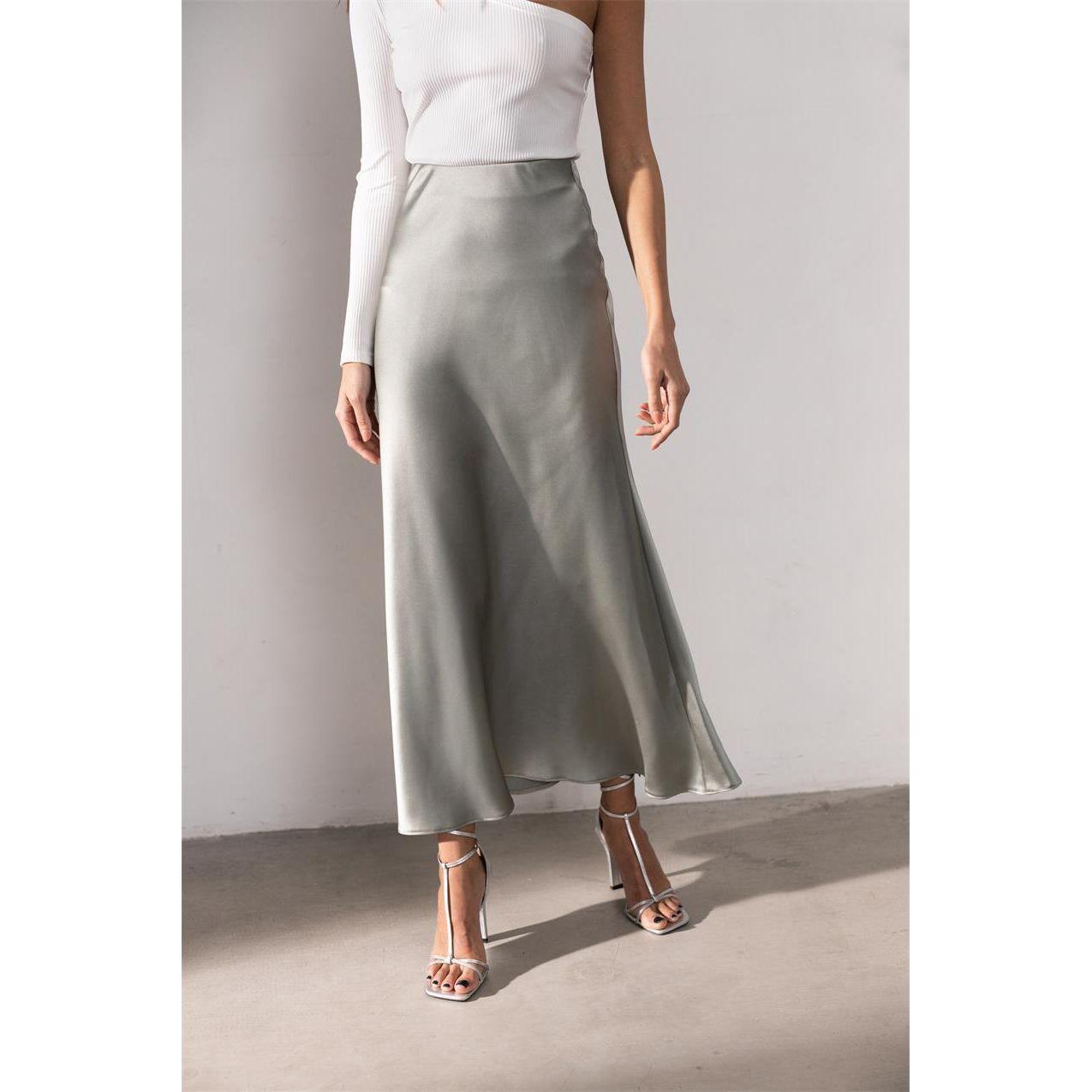 Summer Midi Satin Elegant High Waist A Line Women's Long Skirts - Frimunt Clothing Co.