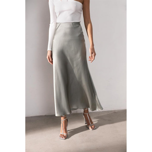 Summer Midi Satin Elegant High Waist A Line Women's Long Skirts