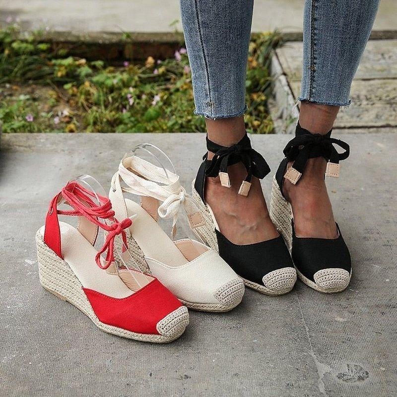 Women's Espadrille Wedge Platform Comfortable Lace Up Summer Shoes - Frimunt Clothing Co.