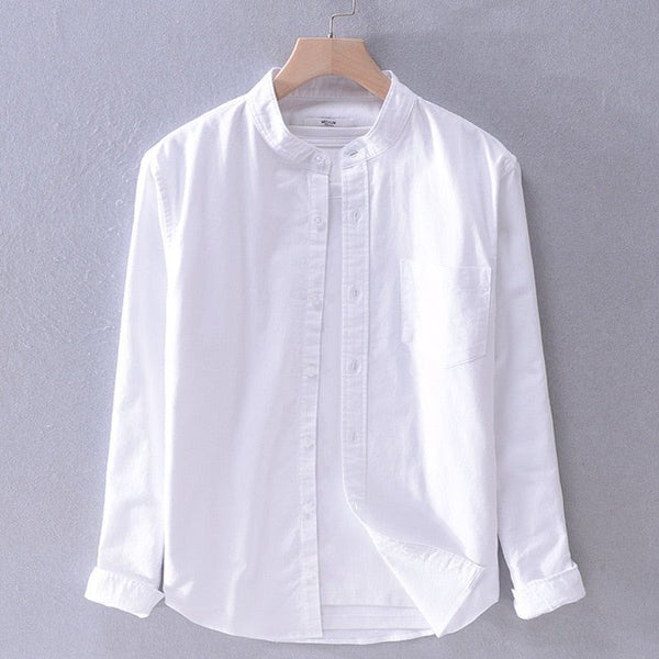 New Casual Men's High Quality Shirts 100% Cotton Stand Collar Comfortable Soft Long Sleeve