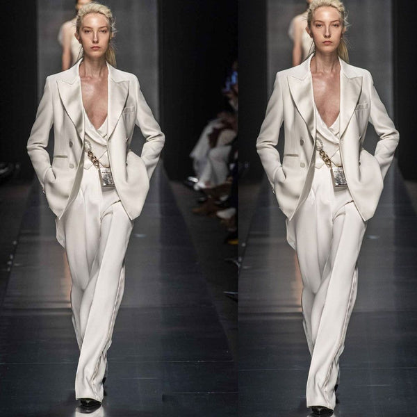 Catwalk Satin Peaked Lapel Custom Made Women 3 Pieces Suit - Frimunt Clothing Co.