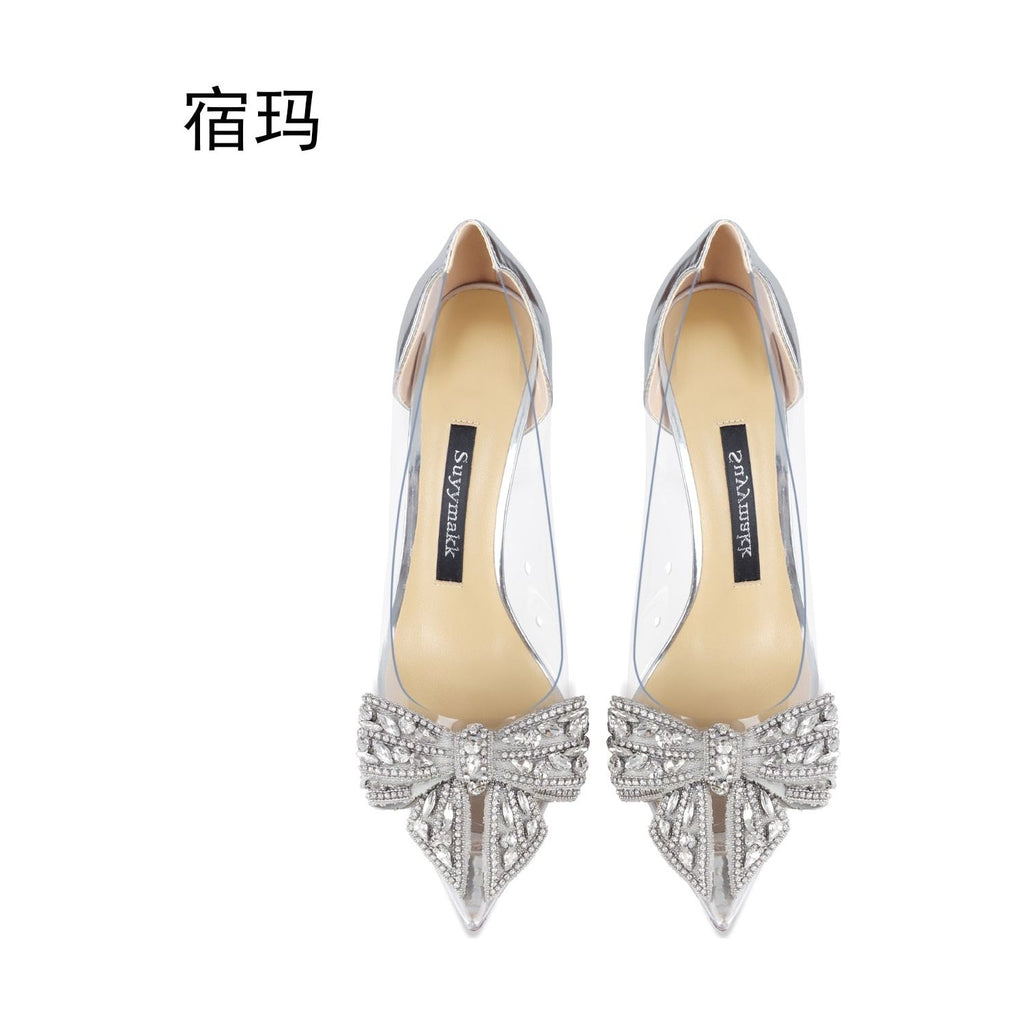New Comfortable Transparent Women Bridal Pumps Pointed Toe Clear Rhinestone High Heel Shoes - Frimunt Clothing Co.