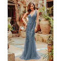 Plus Size Evening Dresses Mermaid Sleeveless V-Neck Sequin 2022 Elegant Prom Dress EP07886 - Frimunt Clothing Co.