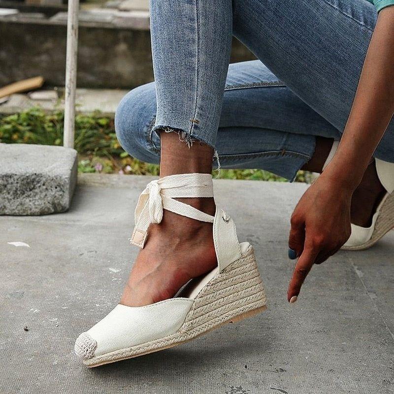 Women's Espadrille Wedge Platform Comfortable Lace Up Summer Shoes - Frimunt Clothing Co.