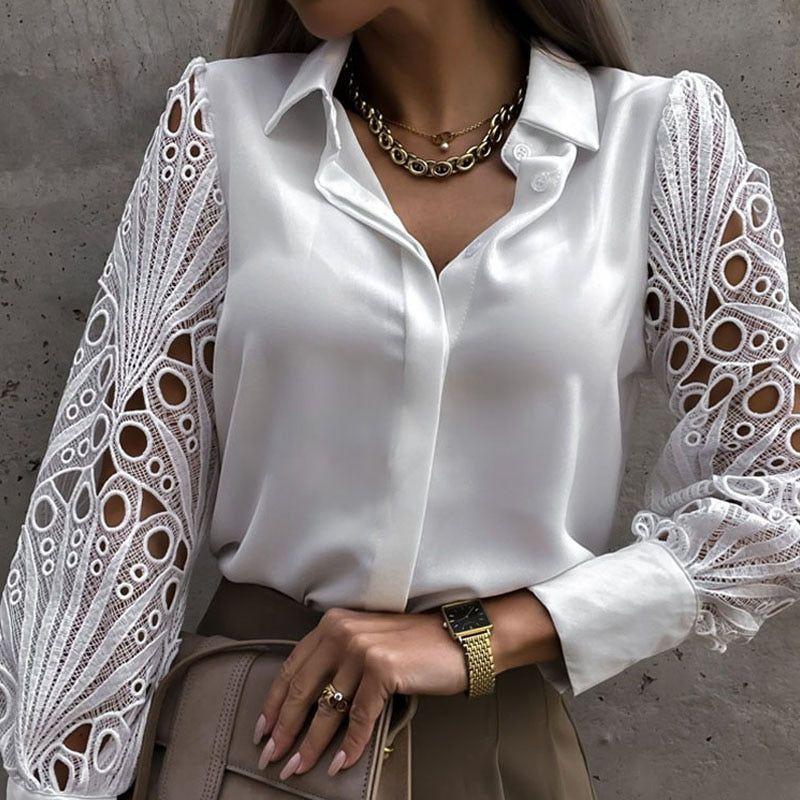 Elegant White Lace Long Sleeves Women's Shirt - Frimunt Clothing Co.