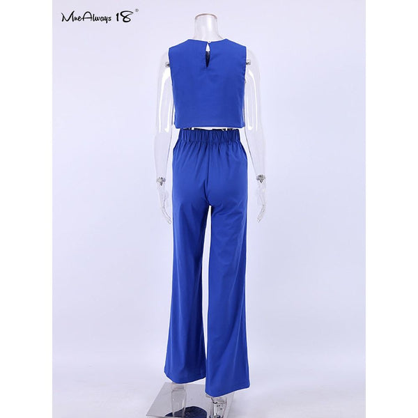 Women's 2 Pieces Set Cropped Vest And Pleated Wide Leg Pants Summer 2022 Trend - Frimunt Clothing Co.