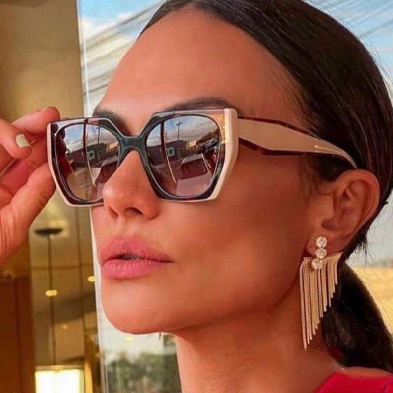 Women's Retro Polygon Cat Eye Colorful Sunglasses Clear Gradient Shades UV400 - Frimunt Clothing Co.