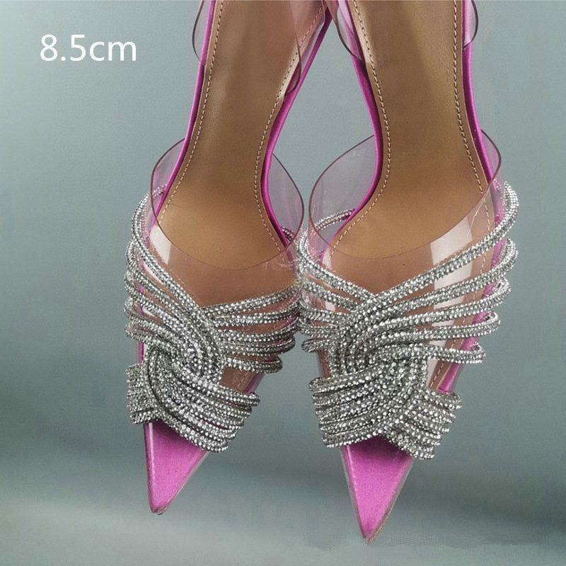 Summer Women's Back Strap Pumps Transparent Rhinestone Pointed Toe High Heels - Frimunt Clothing Co.