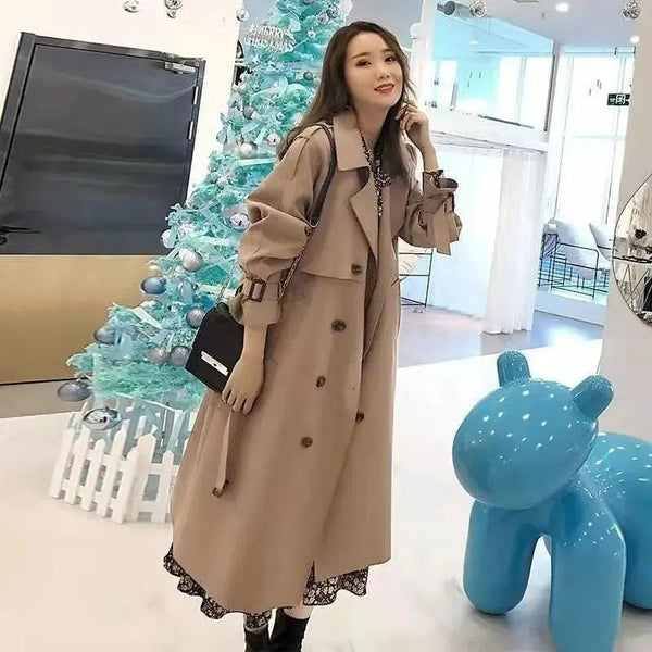 Spring Autumn Women's Trench Coat Windbreaker Plus Size Double Breasted Long Chic - Frimunt Clothing Co.